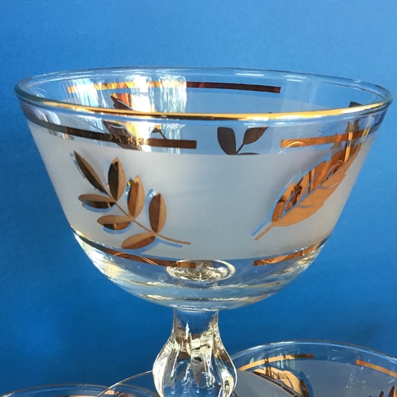 6 Vintage Libbey Frosted Glass Gold Leaf Pattern Glasses Elegant - Picture 10 of 14